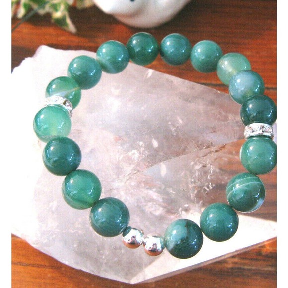 New Natural Green Agate Crystal Cuff Bracelet w/ Sparkle Beads - Picture 4 of 6